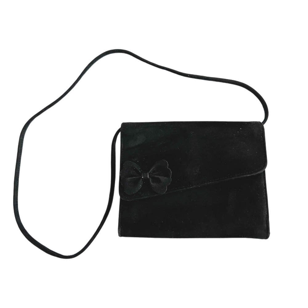 Vintage Black Velvet Sassy Envelope Bow Detail Purse Shoulder Bag